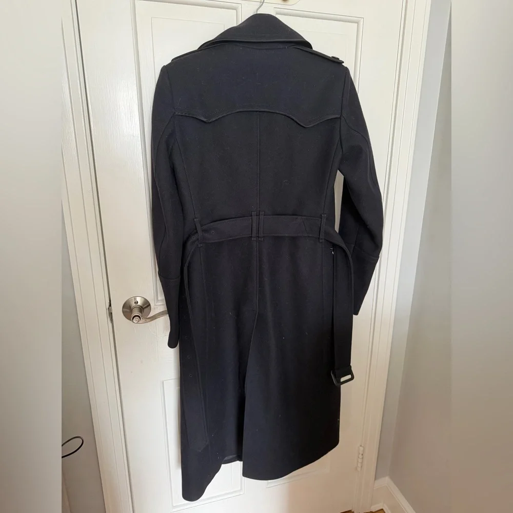 Burberry Black Wool Trench Coat with Epaulettes USA 6 - Picture 12 of 15